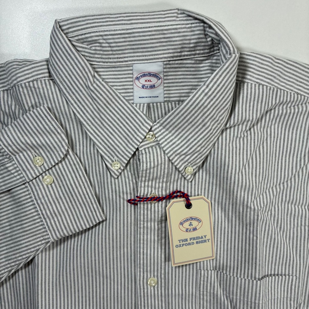 NEW Brooks Brothers Friday Oxford Shirt 2XL Grey White Striped Button Down